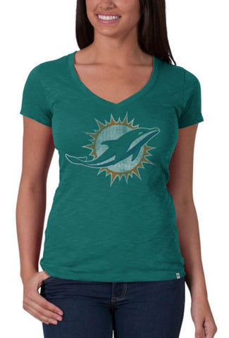 Miami Dolphins 47 Brand Women Teal V-Neck Short Sleeve Scrum T-Shirt - Sporting Up
