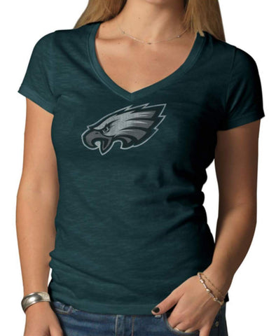 Shop Philadelphia Eagles 47 Brand Women Green V-Neck Short Sleeve Scrum T-Shirt - Sporting Up