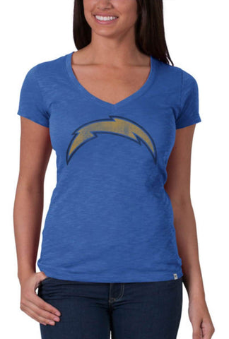 Shoppen Sie das blaue, kurzärmlige Scrum-T-Shirt der Marke San Diego Chargers 47 für Damen mit V-Ausschnitt – sportlich