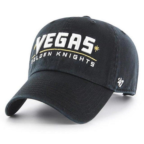 Shop Las Vegas Golden Knights 47 Brand Black Script Clean Up Adj Strap Slouch Hat Cap - Sporting Up