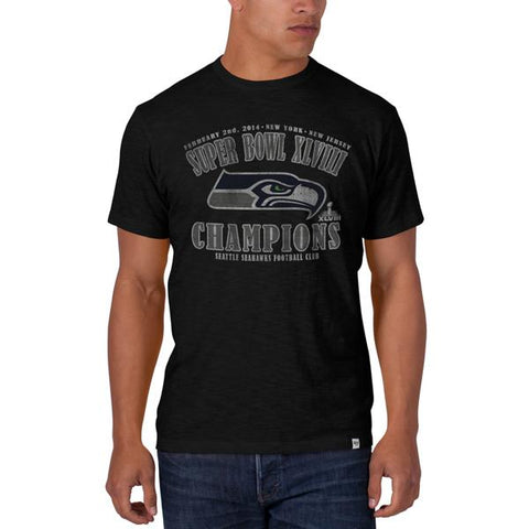 Shop Seattle Seahawks Super Bowl Champs XLVIII 47 Brand Big Logo Black Scrum T-Shirt - Sporting Up