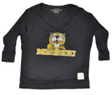 Missouri Tigers Retro Brand Black Womens Deep V-Neck Long Sleeve T-Shirt - Sporting Up