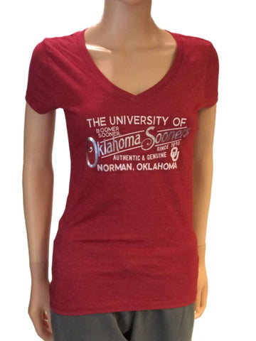 Oklahoma Sooners Blue 84 Damen-T-Shirt aus rotem Tri-Blend mit V-Ausschnitt und kurzen Ärmeln – sportlich