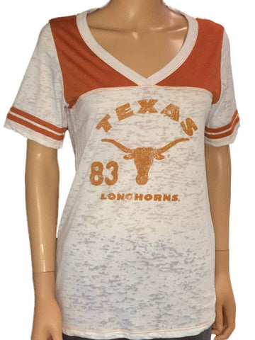 Shop Texas Longhorns Blue 84 Women White Orange Burn Out V-Neck T-Shirt - Sporting Up