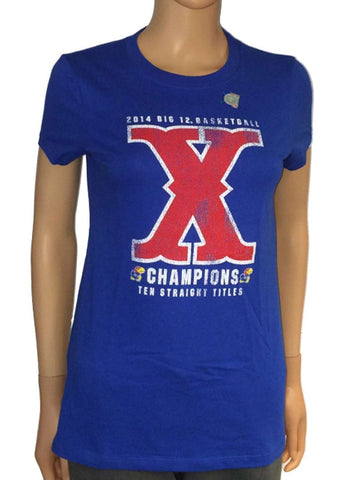 Kansas jayhawks la victoria mujer azul 2014 grandes 12 campeones x diez títulos camiseta - sporting up