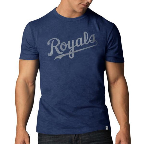 Handla kansas city royals 47 märket cooperstown blå vintage-logotyp scrum t-shirt - sportig
