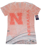 Nebraska Cornhuskers Blue 84 Women Light Red Splatter Crew Neck T-Shirt - Sporting Up