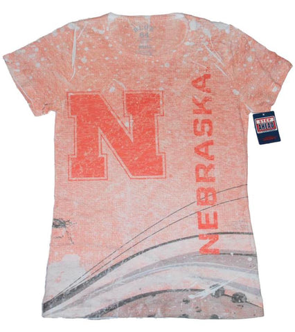 Nebraska Cornhuskers Blue 84 Juniors Hellrotes Splatter-T-Shirt mit Rundhalsausschnitt (XL) – sportlich
