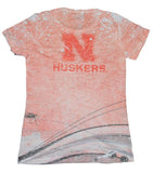 Nebraska Cornhuskers Blue 84 Women Light Red Splatter Crew Neck T-Shirt - Sporting Up