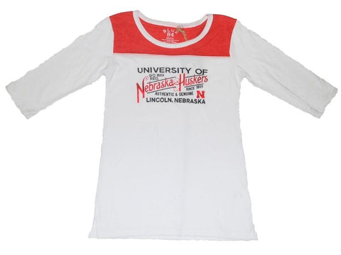 Nebraska Cornhuskers Blue 84 Damen-Weiß-Rot-Tri-Blend-T-Shirt mit halben Ärmeln – sportlich