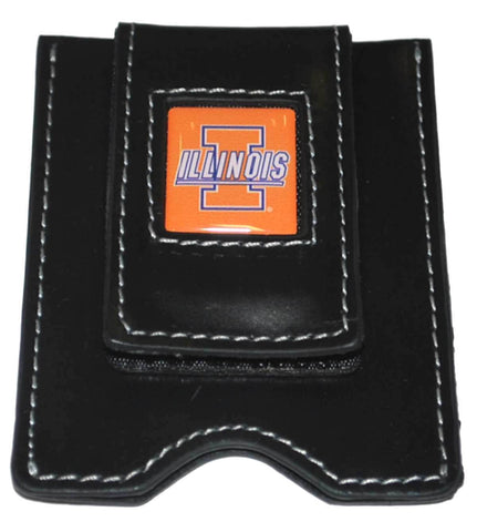 Shop Illinois Fighting Illini Concord Industries Black Leather Card Money Clip Wallet - Sporting Up