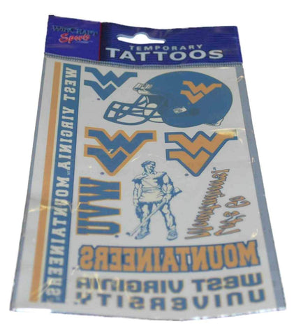 Shop West Virginia Mountaineers WinCraft Navy Yellow Temporary Tattoos 2 (Set of 2) - Sporting Up
