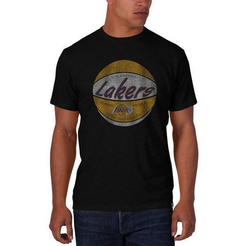 Shop Los Angeles Lakers 47 Brand Jet Black Basketball Scrum Cotton T-Shirt - Sporting Up