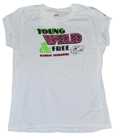 Kansas jayhawks bomullsbyte flickor vit ung vild & gratis t-shirt (xl) (16) - sporting up