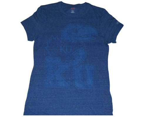 Camiseta azul con diseño de logotipo de mascota descolorida de Kansas jayhawks soffe para mujer (l) - sporting up