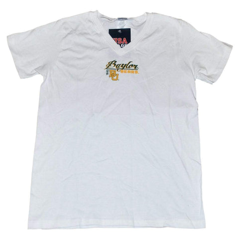 Kaufen Sie T-Shirts mit V-Ausschnitt von Baylor Bears Cotton Exchange in Weiß, Grün und Gelb mit Logo – sportlich