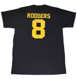 Camiseta del jugador n.° 8 de aaron rodgers azul marino con victoria de los osos dorados de California - luciendo deportivo