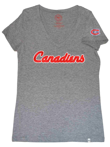 Shop Montreal Canadiens 47 Brand Women Gray Red Logo Short Sleeve V-Neck T-Shirt (S) - Sporting Up