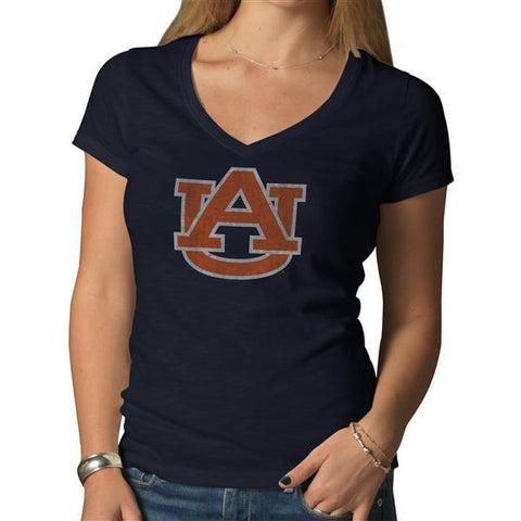 Auburn Tigers 47 Brand ncaa scrum camiseta básica azul marino con cuello en V para mujer - sporting up