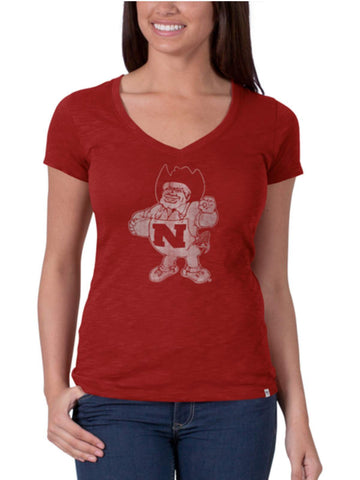 T-shirt de mêlée en coton rouge à col en V pour femmes de la marque Nebraska Cornhuskers 47 - Sporting Up