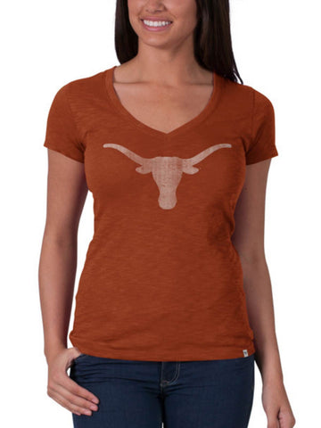 Kaufen Sie das gebrannte orangefarbene Scrum-T-Shirt der Marke Texas Longhorns 47 für Damen aus Baumwolle mit V-Ausschnitt – sportlich