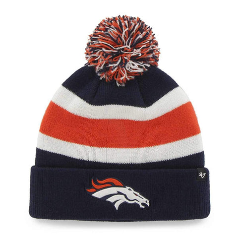 Shop Denver Broncos 47 Brand Tri-Tone Breakaway Cuff Beanie Poofball Hat Cap - Sporting Up