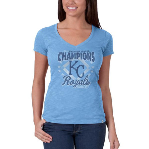 Camiseta azul claro de los campeones de los alcs 2014 con cuello en V para mujer de la marca Kansas City Royals 47 - sporting up