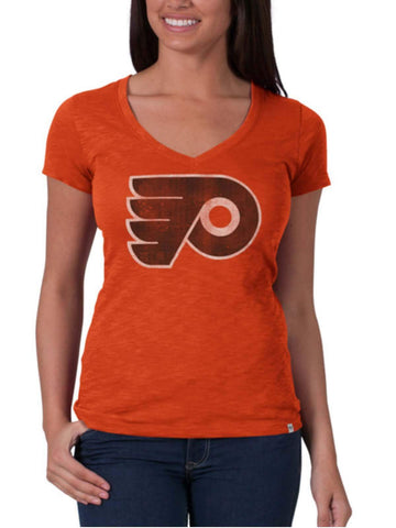T-shirt mêlée à col en V orange carotte pour femmes de la marque 47 des Flyers de Philadelphie - Sporting Up