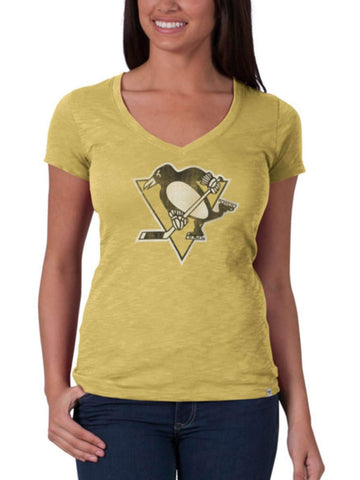 Pittsburgh Penguins 47 Brand Women Track Gold V-Neck Scrum T-Shirt - Sporting Up