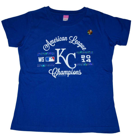 Camiseta de campeones alcs 2014 con lentejuelas azules para mujer de Kansas City Royals lat - sporting up