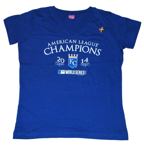 Kansas City Royals lat camiseta azul con cuello en V para mujer, corona de campeones de los Alcs 2014 - sporting up