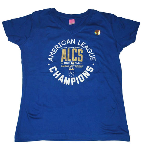 Shop Kansas City Royals LAT Women Blue 2014 ALCS Champs Circle V-Neck T-Shirt - Sporting Up