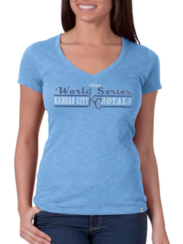 Camiseta con cuello en v de la serie mundial 2014 azul de mujer de la marca Kansas City Royals 47 - sporting up