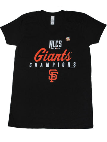 Schwarzes Damen-T-Shirt der San Francisco Giants 2014 National League Champions mit V-Ausschnitt – sportlich