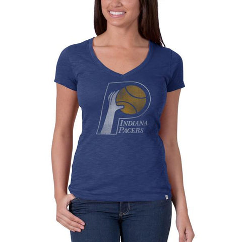 Kaufen Sie Indiana Pacers 47 Brand Damen-T-Shirt „Scrum“ mit V-Ausschnitt in Bleacherblau – sportlich