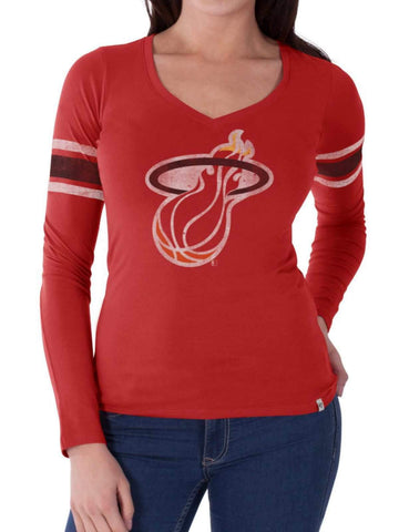 Miami Heat 47 Brand Damen Rebound Red Homerun LS T-Shirt mit V-Ausschnitt (L) – sportlich