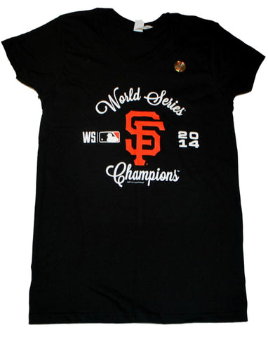 San Francisco Giants Saag T-Shirt für Damen, schwarz, 2014 World Series Champs V – sportlich