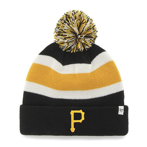 Shop Pittsburgh Pirates 47 Brand Black Breakaway Knit Cuffed Beanie Poofball Hat Cap - Sporting Up
