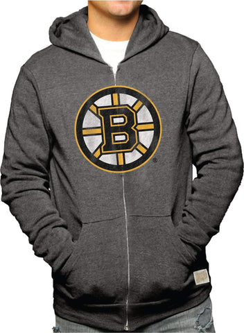Shop Boston Bruins Retro Brand Gray Triblend Fleece Zip Up Hoodie Jacket - Sporting Up
