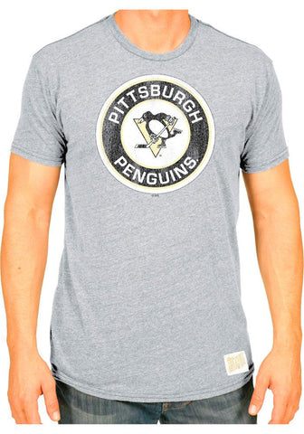 Shop Pittsburgh Penguins Retro Brand Light Gray TriBlend Vintage Logo T-Shirt - Sporting Up
