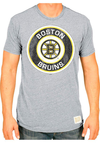 Hellgraues Triblend-Vintage-Logo-T-Shirt der Retro-Marke Boston Bruins – sportlich