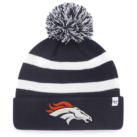 Achetez Denver Broncos 47 Brand Navy Breakaway Knit Bonnet à revers Poofball Hat Cap - Sporting Up