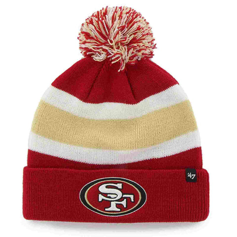 Shop San Francisco 49ers 47 Brand Tri-Tone Breakaway Cuffed Beanie Poofball Hat Cap - Sporting Up