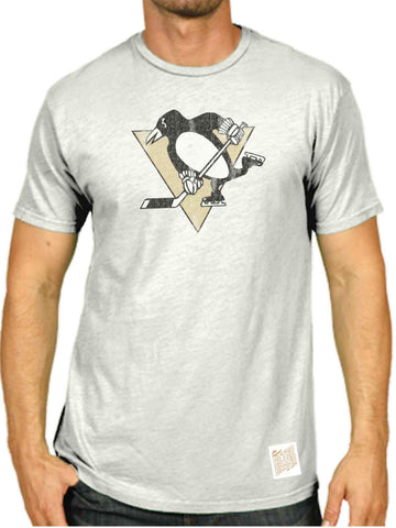 T-shirt mêlée blanc délavé de marque rétro des pingouins de Pittsburgh - faire du sport