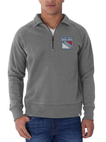 Shop New York Rangers 47 Brand Gray Cross-Check 1/4-Zip Pullover Sweatshirt - Sporting Up