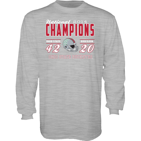 Ohio State Buckeyes Blue 84 2015 College Football Champs Gray Long Sleeve Shirt - Sporting Up