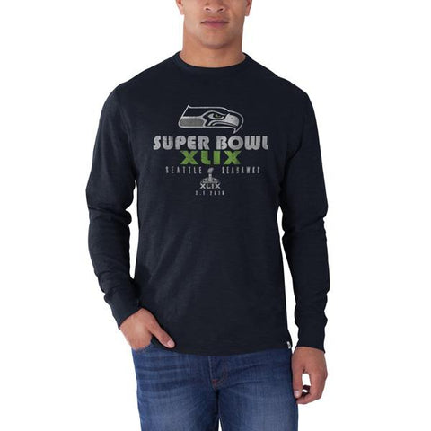 Seattle seahawks 47 märke 2015 super bowl xlix långärmad marinblå scrum t-shirt - sportig upp