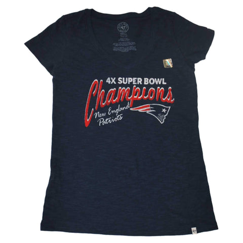 Camiseta con cuello en V scrum de campeones del super bowl 4x para mujer de la marca New England Patriots 47 - sporting up