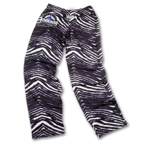 Colorado rockies zubaz púrpura blanco negro pantalones de cebra estilo vintage - sporting up