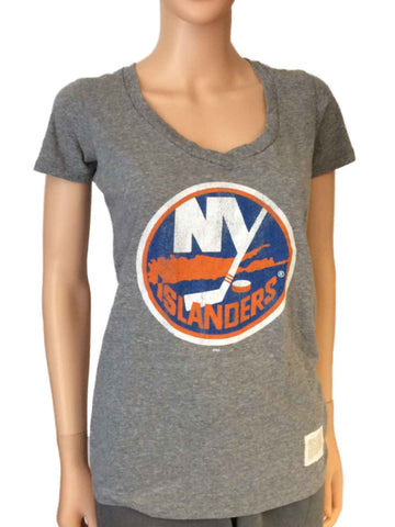 Shop New York Islanders Retro Brand Women Gray Textured Triblend V-Neck T-Shirt - Sporting Up
